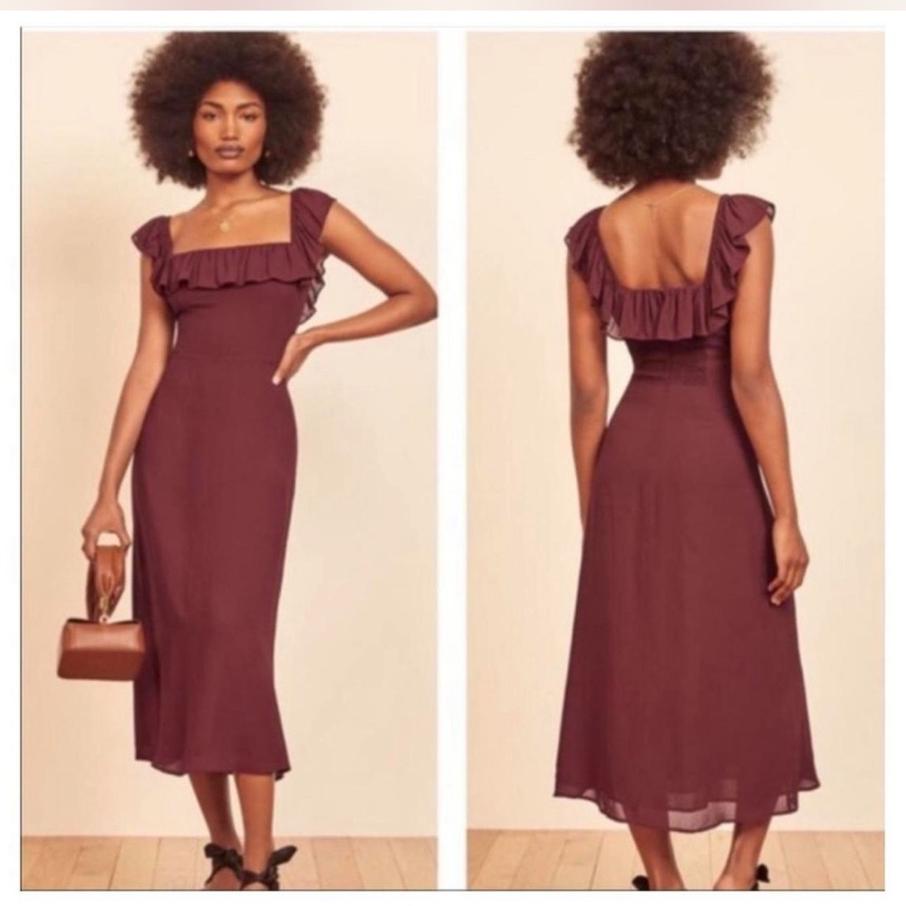 Women Burgundy Reformation midi Dress  size 10